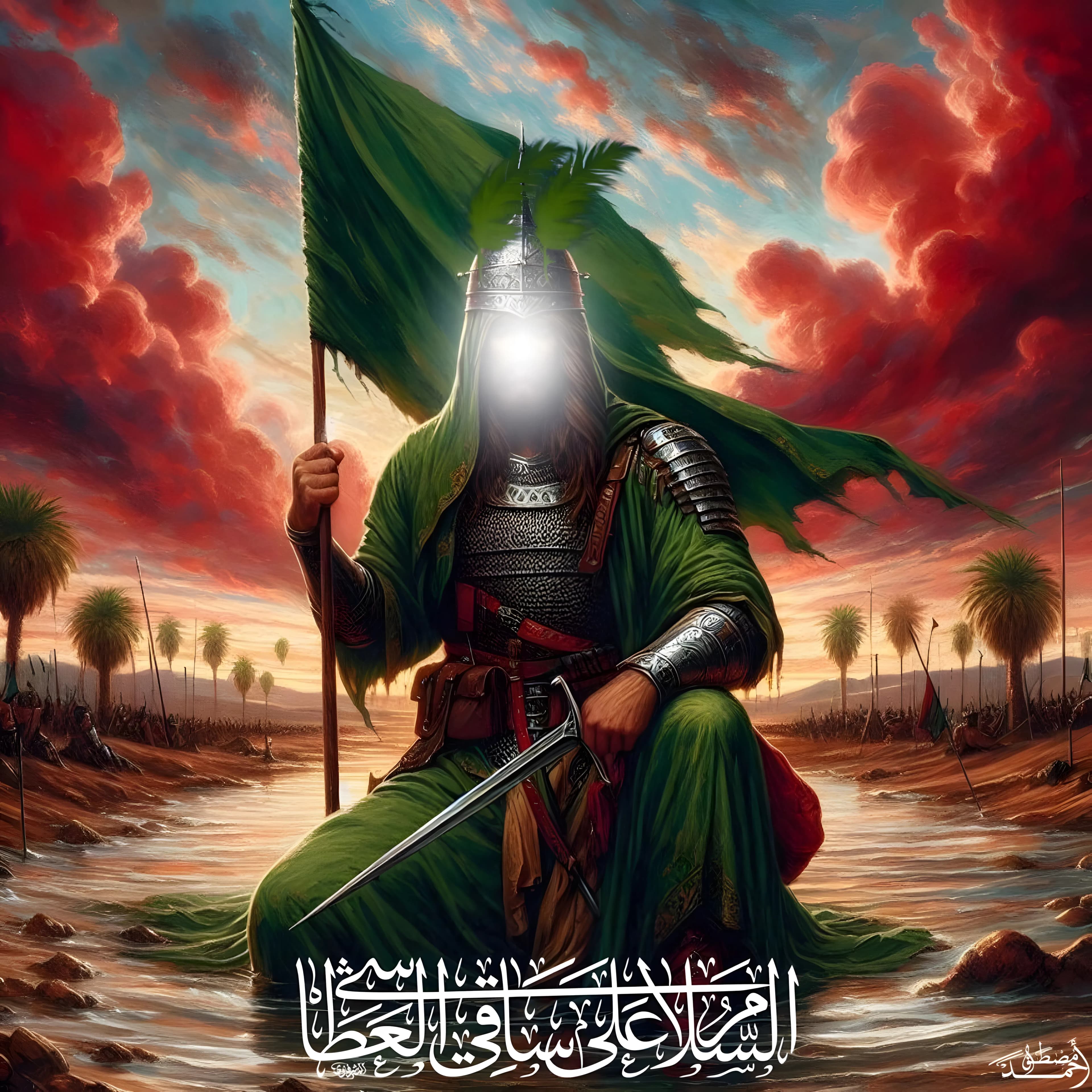 Al Abbas the Flagbearer of Karbala with Ya Abbas Calligraphy